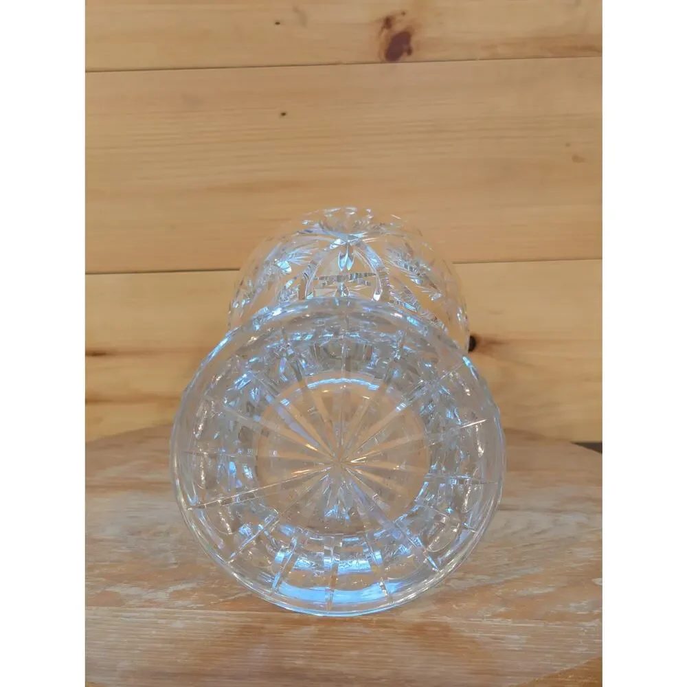 Vintage Heavy Cut Crystal Trumpet Vase - Pinwheel Starburst Pattern - 9.25